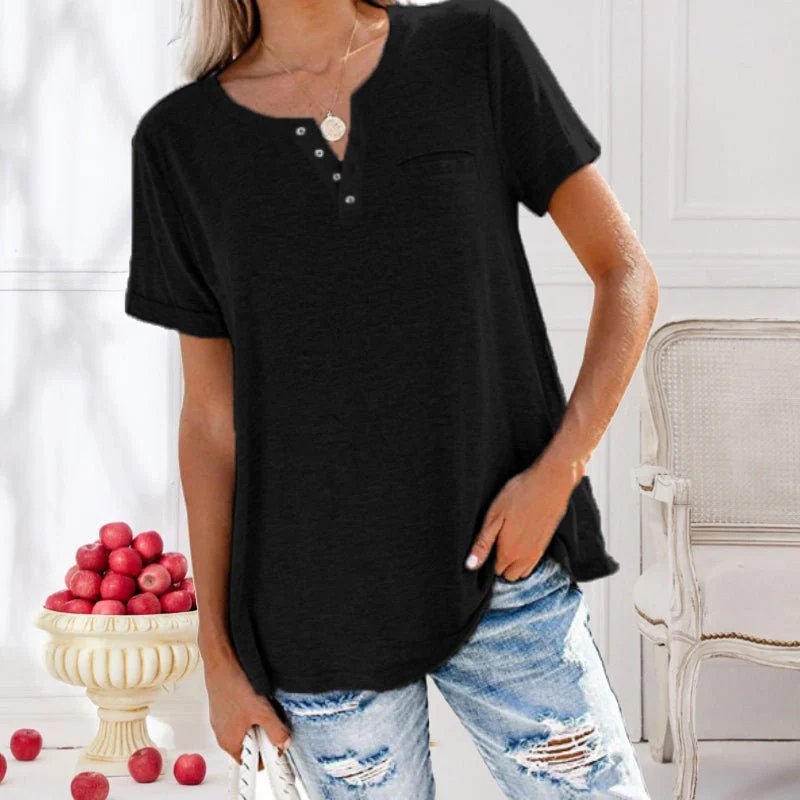 Loose-fitting henley top – Casual T-shirt with button detail 
