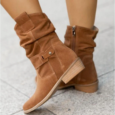 Ankle Boots Women – Suede Look with Slouchy Shaft