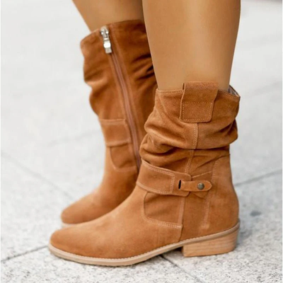 Ankle Boots Women – Suede Look with Slouchy Shaft