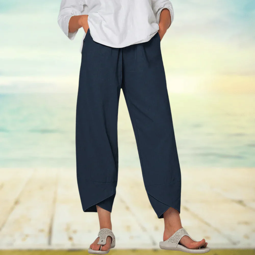 Linen trousers – Relaxed fit with asymmetrical hem 