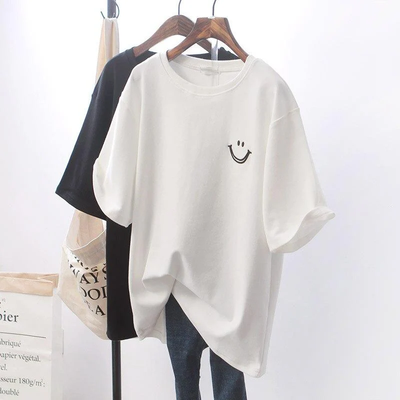 Dames T-shirt - Oversized Pasvorm - Ronde Hals - Smileyprint
