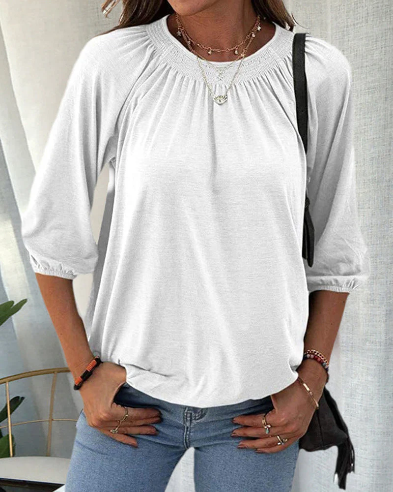 Dames top – Losvallende top met ronde hals en plooidetail