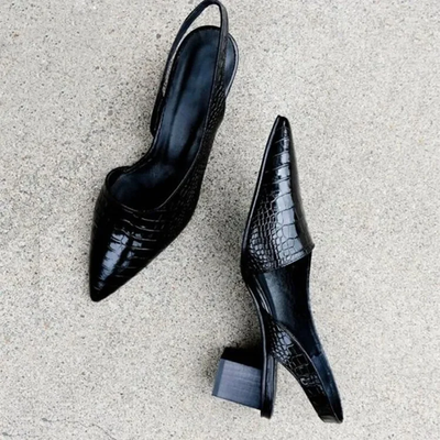 Dames slingback hakken – Puntige neus met blokhak en krokodillenstructuur