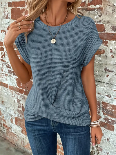 Dames T-shirt - Gebreid - Korte Mouwen - Losvallend - Ronde Hals