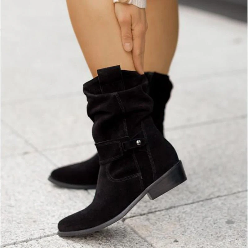 Ankle Boots Women – Suede Look with Slouchy Shaft
