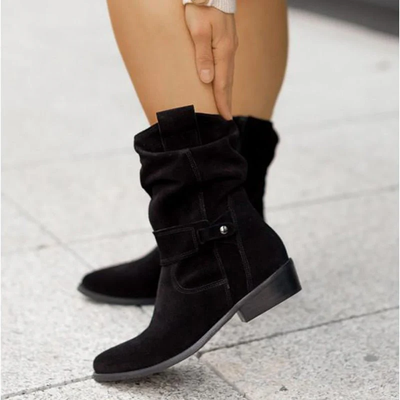 Ankle Boots Women – Suede Look with Slouchy Shaft
