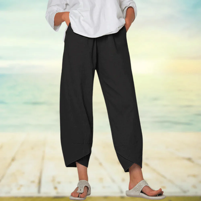 Linen trousers – Relaxed fit with asymmetrical hem 