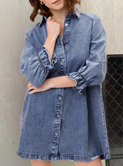 Denim overhemdjurk – Casual model met knopenrij