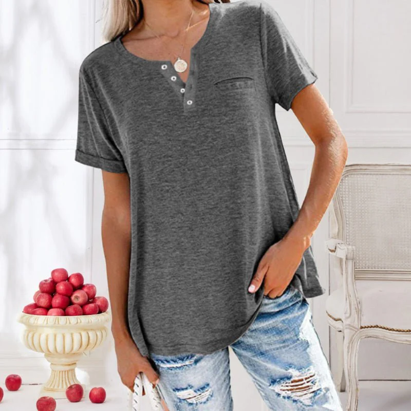 Loose-fitting henley top – Casual T-shirt with button detail 