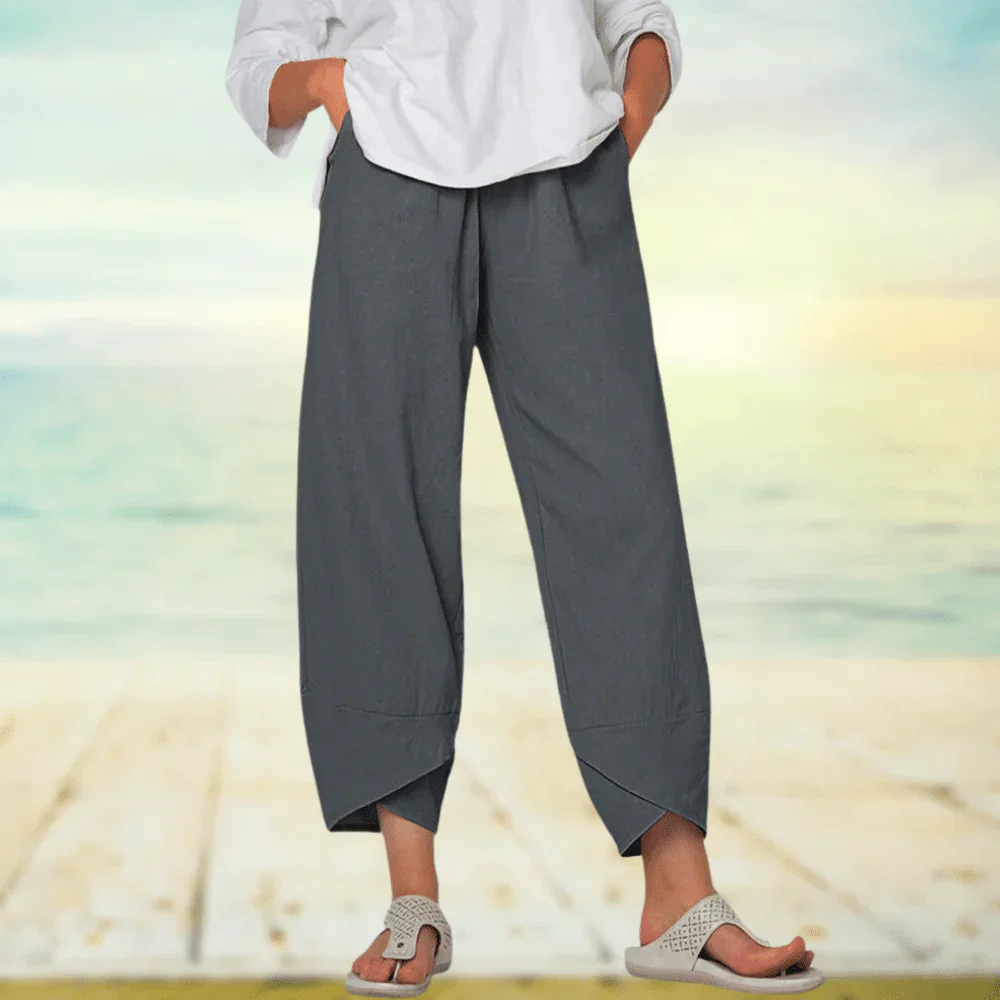 Linen trousers – Relaxed fit with asymmetrical hem 