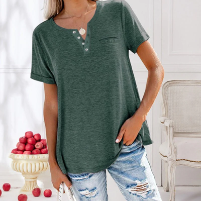 Loose-fitting henley top – Casual T-shirt with button detail 