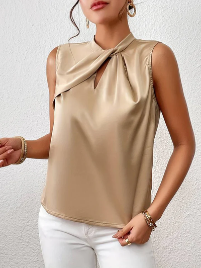 Dames mouwloze satijnen top – Gekruiste halslijn met keyhole detail