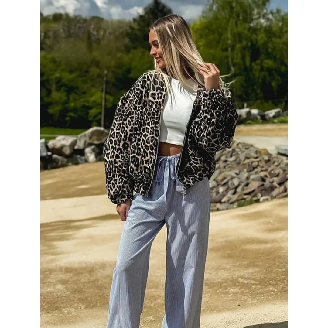 Dames bomberjack – Luipaardprint met ritssluiting