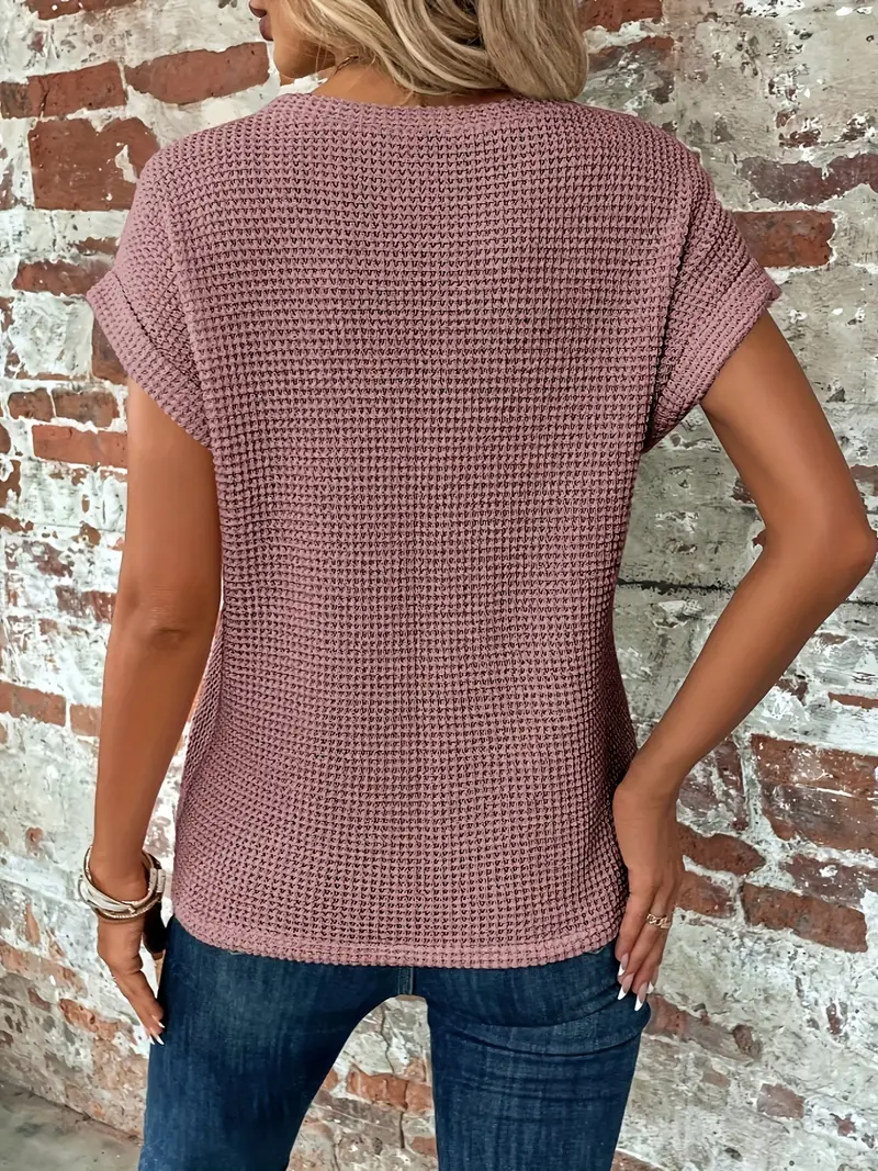 Dames T-shirt - Gebreid - Korte Mouwen - Losvallend - Ronde Hals