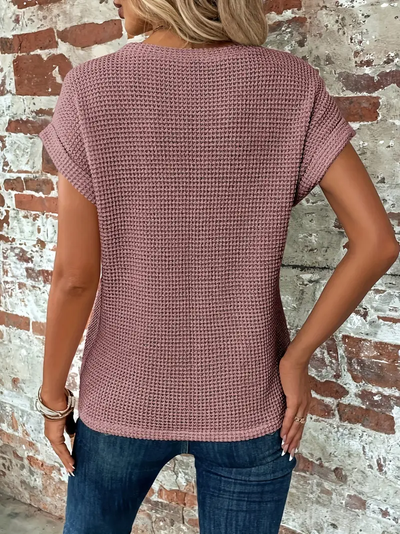 Dames T-shirt - Gebreid - Korte Mouwen - Losvallend - Ronde Hals