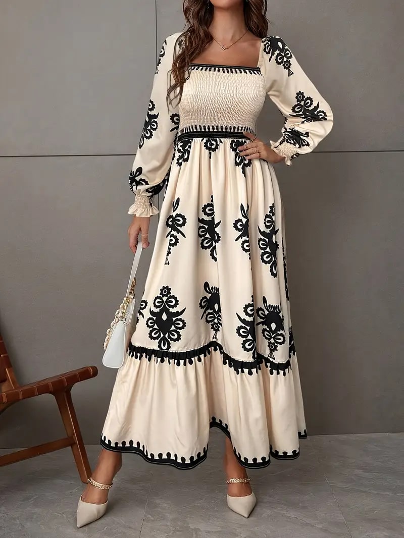 Abigail | Elegante Maxi Jurk met Geometrisch Patroon