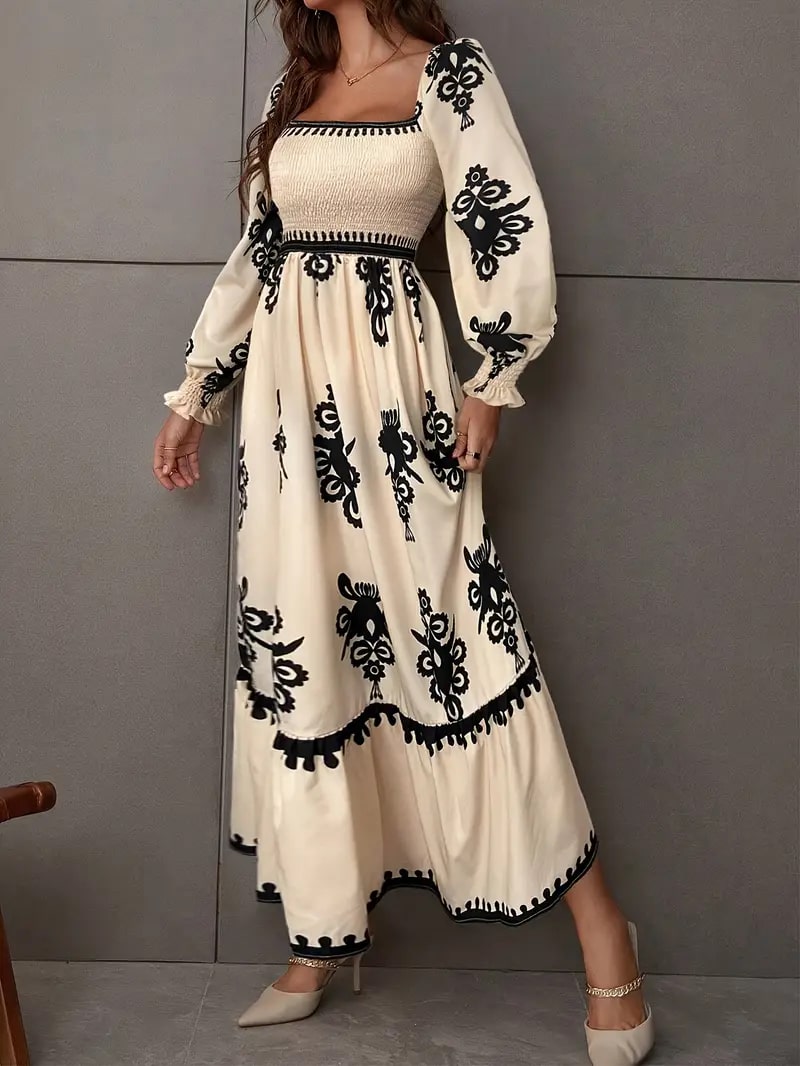 Abigail | Elegante Maxi Jurk met Geometrisch Patroon