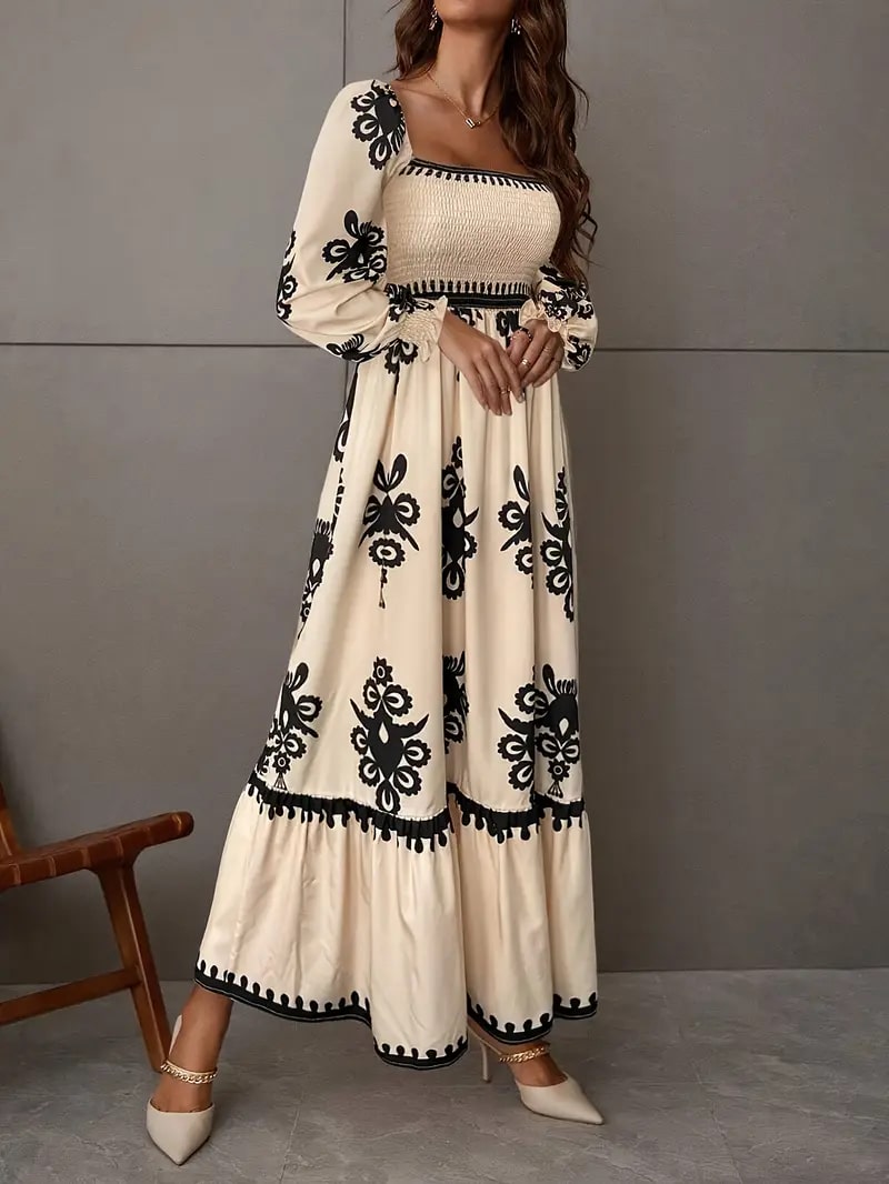 Abigail | Elegante Maxi Jurk met Geometrisch Patroon
