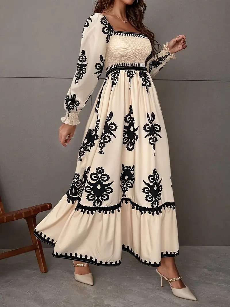 Abigail | Elegante Maxi Jurk met Geometrisch Patroon