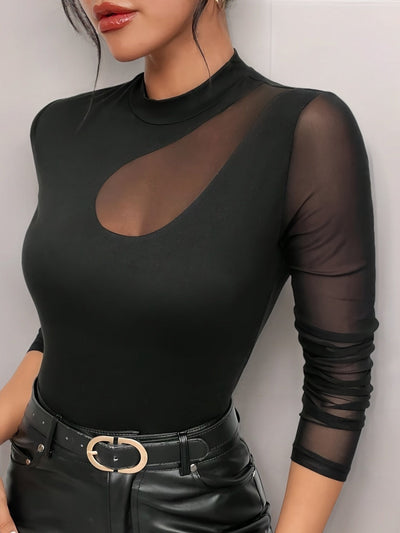 Abigail | Stijlvolle Mesh Top met Uitgesneden Hals
