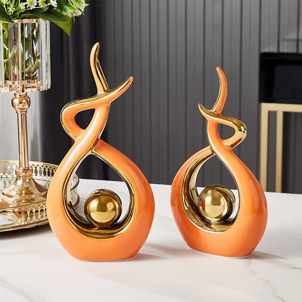 Aubelia – Ceramic Abstract Sculpture with Gold Accents