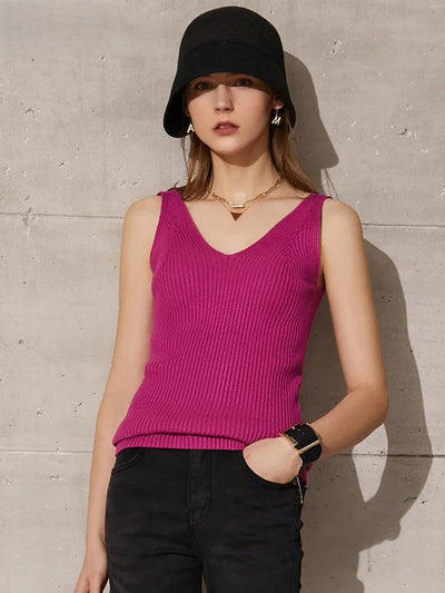 Adley | Stijlvolle Geribde V-Hals Top voor een Elegante Look