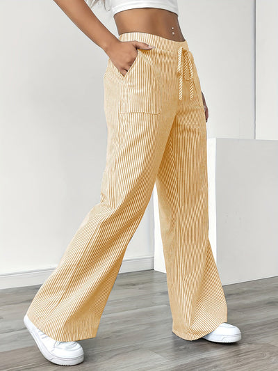Alice | Gestreepte Wide-Leg Broek met Hoge Taille en Koordsluiting