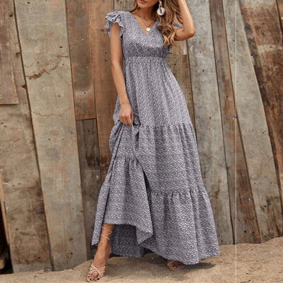 Allison | Elegante Maxi-Jurk met V-hals en Bloemenpatroon
