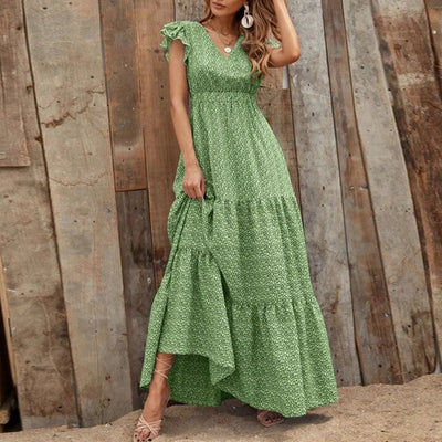 Allison | Elegante Maxi-Jurk met V-hals en Bloemenpatroon