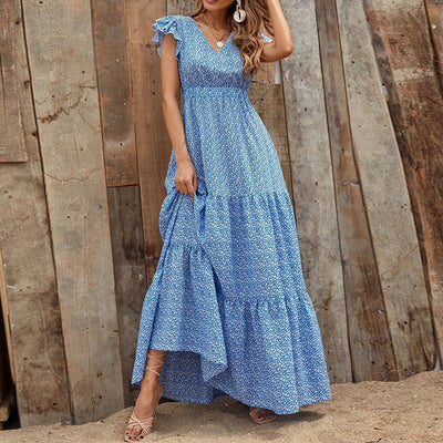 Allison | Elegante Maxi-Jurk met V-hals en Bloemenpatroon