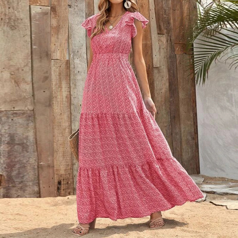 Allison | Elegante Maxi-Jurk met V-hals en Bloemenpatroon