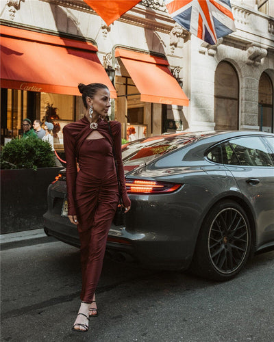 Alora | Elegante Jurk met Metaal Detail en Plissé