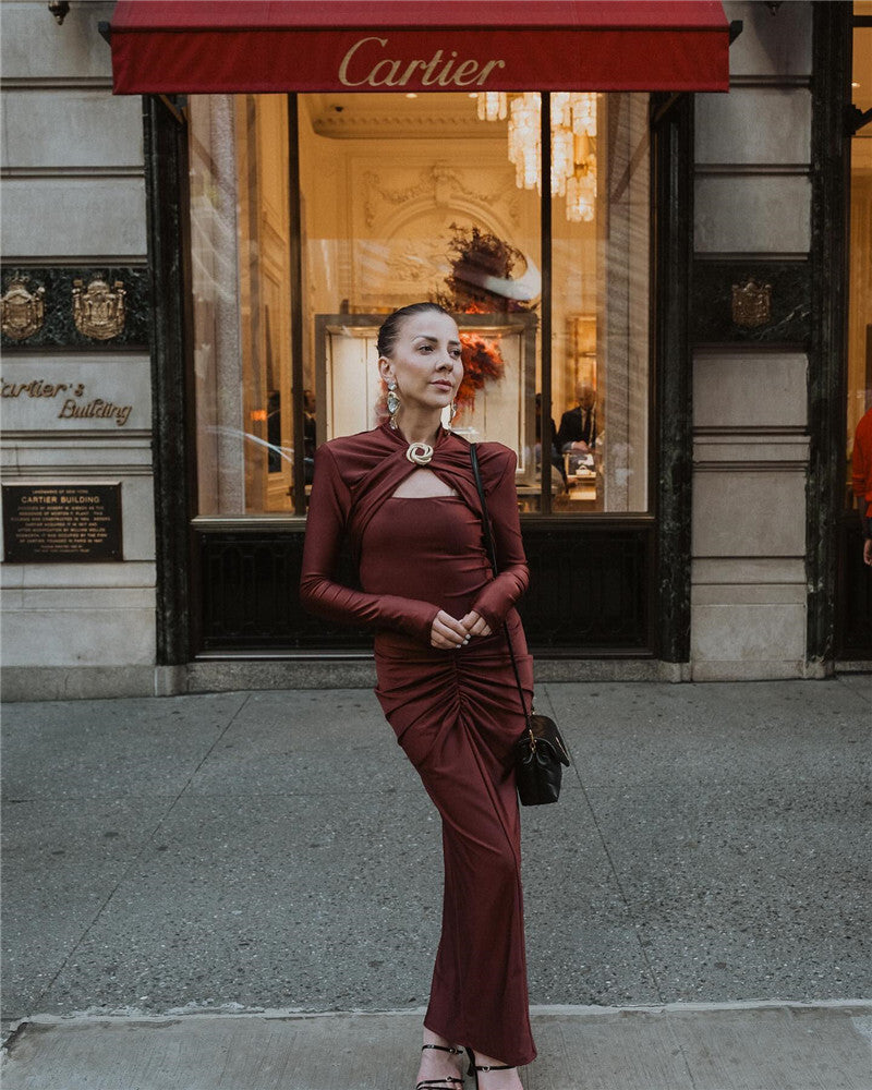 Alora | Elegante Jurk met Metaal Detail en Plissé