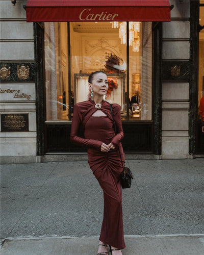 Alora | Elegante Jurk met Metaal Detail en Plissé