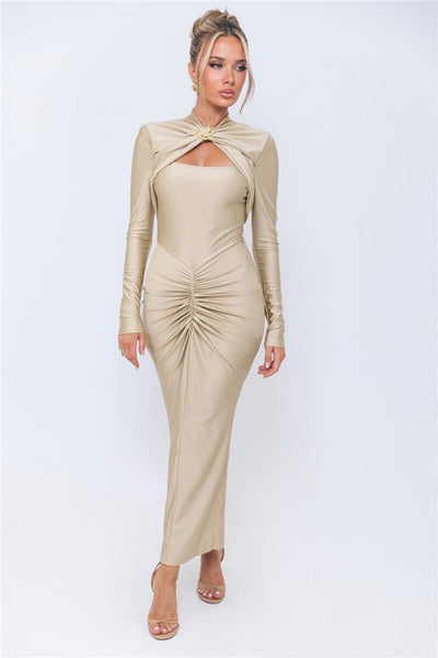 Alora | Elegante Jurk met Metaal Detail en Plissé