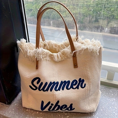 Amara | Zomerse Tas met Kwastjes en Geborduurde Letters