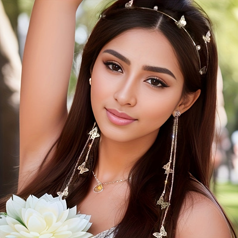 Amara | Elegante Vlinder Hoofdband met Kwastjes en Parels