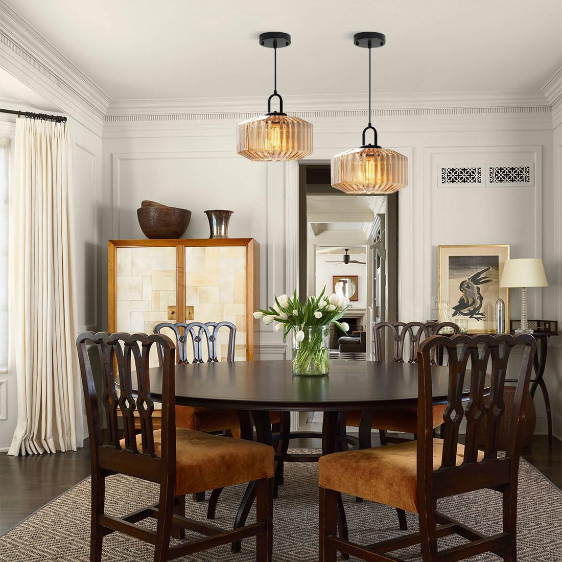 Minda - Mid Century Striped Glass Pendant Light