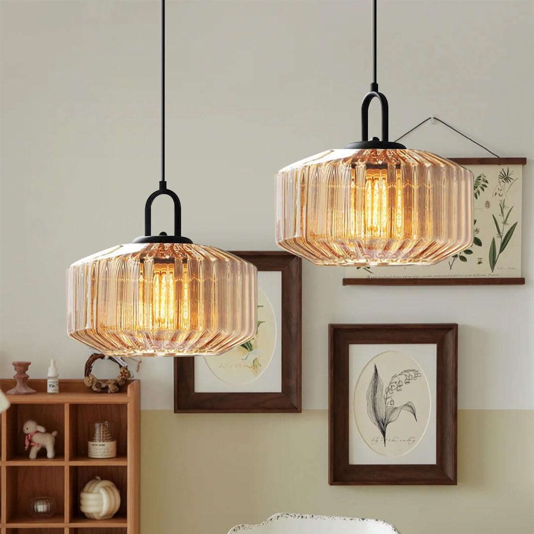 Minda - Mid Century Striped Glass Pendant Light