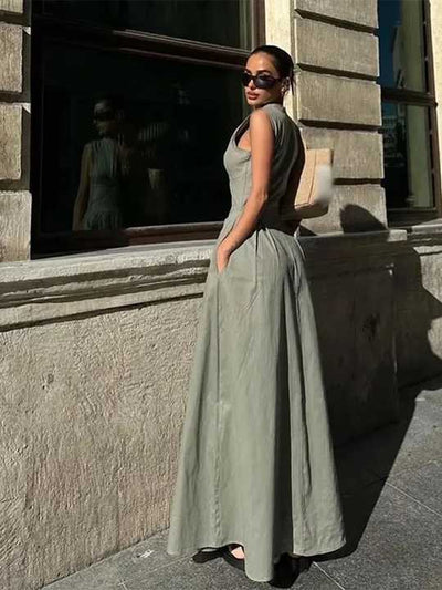 Angie | Stijlvolle Mouwloze Maxi Jurk met Hoge Taille