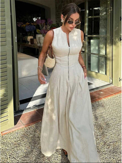 Angie | Stijlvolle Mouwloze Maxi Jurk met Hoge Taille