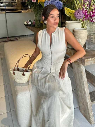 Angie | Stijlvolle Mouwloze Maxi Jurk met Hoge Taille