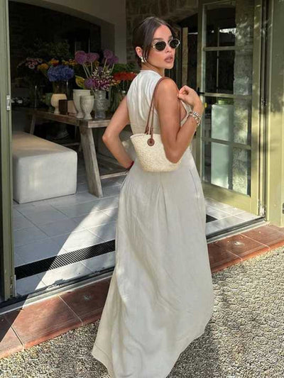 Angie | Stijlvolle Mouwloze Maxi Jurk met Hoge Taille