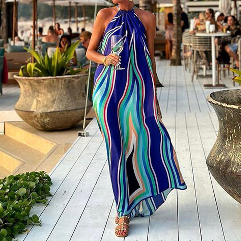 Annalise | Elegante Halter Maxi-Jurk met Zwierige Print
