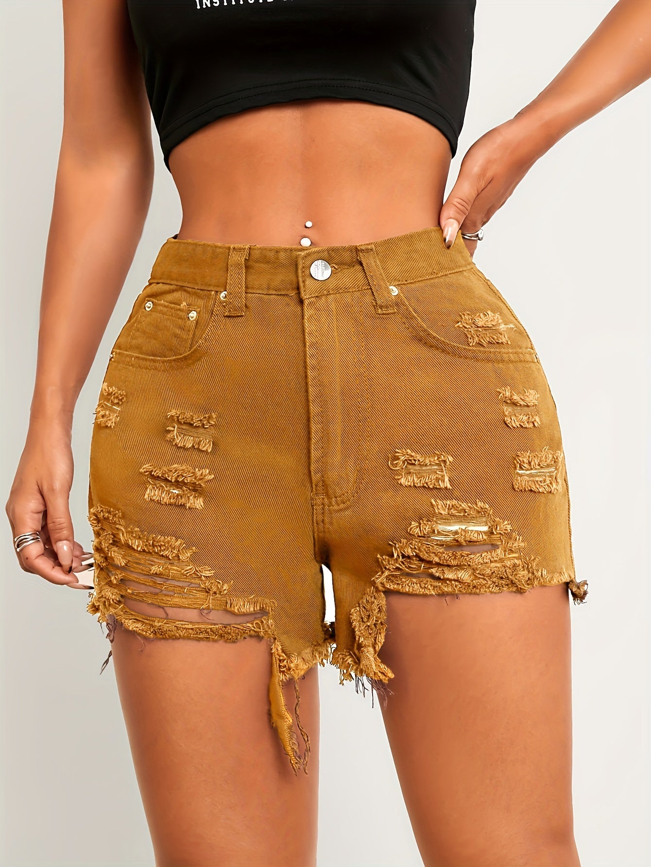 Arabella | Dames Gescheurde Denim Shorts