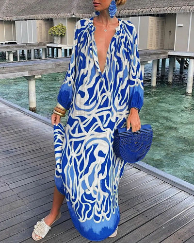 Ariëlle | Elegante Maxi Jurk met Retro Print en V-Hals voor Dames