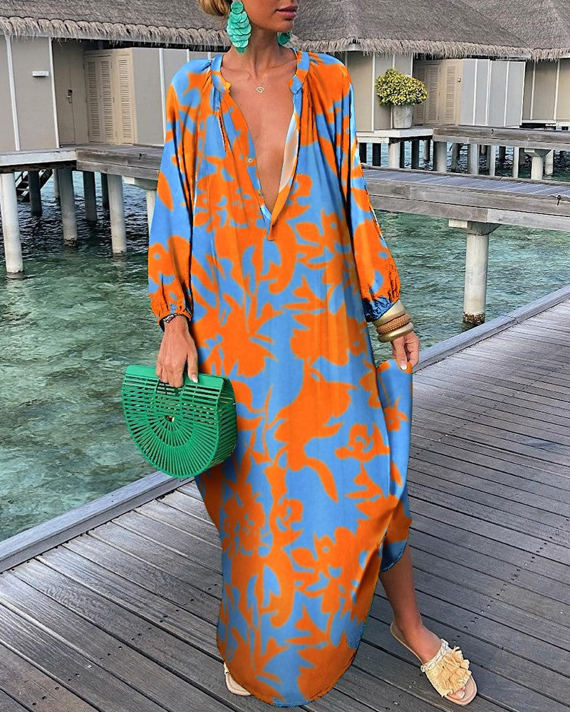 Ariëlle | Elegante Maxi Jurk met Retro Print en V-Hals voor Dames