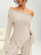 Alexandra | Off-Shoulder Ribgebreide Set met Wijde Pijpen