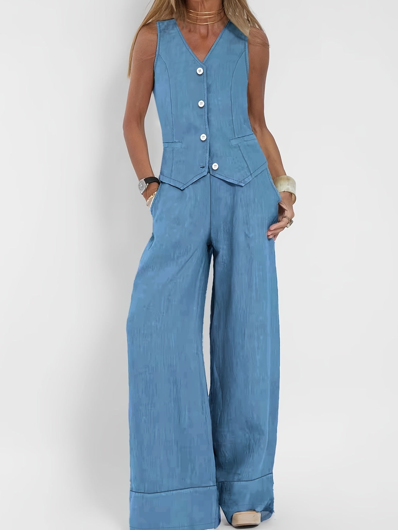 Ava | Stijlvolle Mouwloze Jumpsuit met Wijde Pijpen