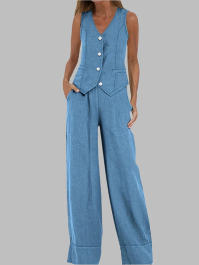 Ava | Stijlvolle Mouwloze Jumpsuit met Wijde Pijpen